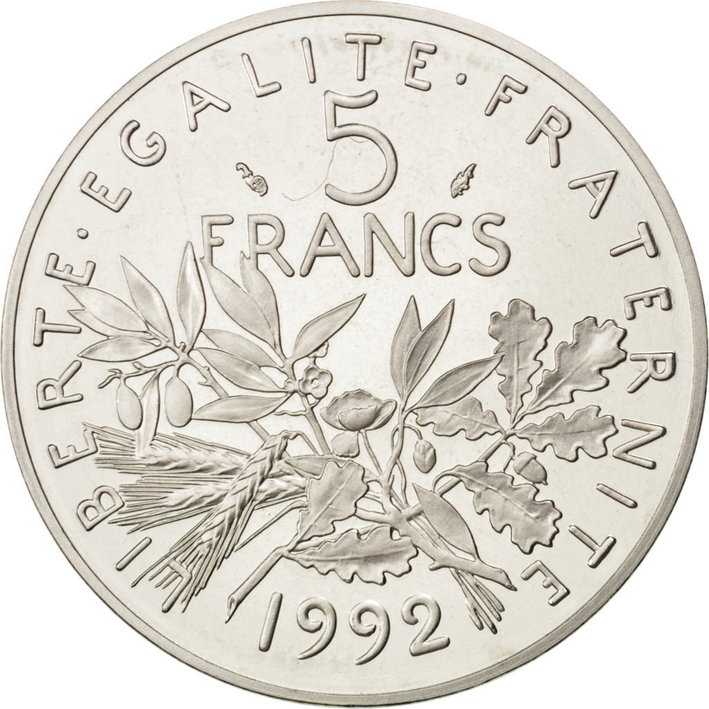 FRANCE, Semeuse, 5 Francs, 1992, Paris, KM #926a.2, MS(65-70), Nickel Clad...
