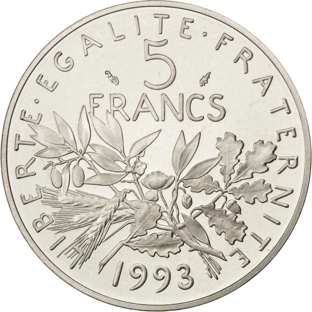 FRANCE, Semeuse, 5 Francs, 1993, Paris, KM #926a.2, MS(65-70), Nickel Clad...