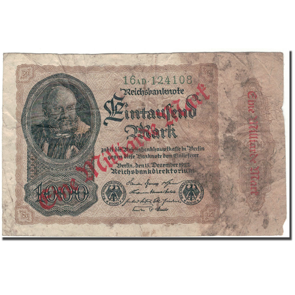 Banknote, Germany, 1 Milliarde Mark on 1000 Mark, 1922, KM:113a, VG(8-10)