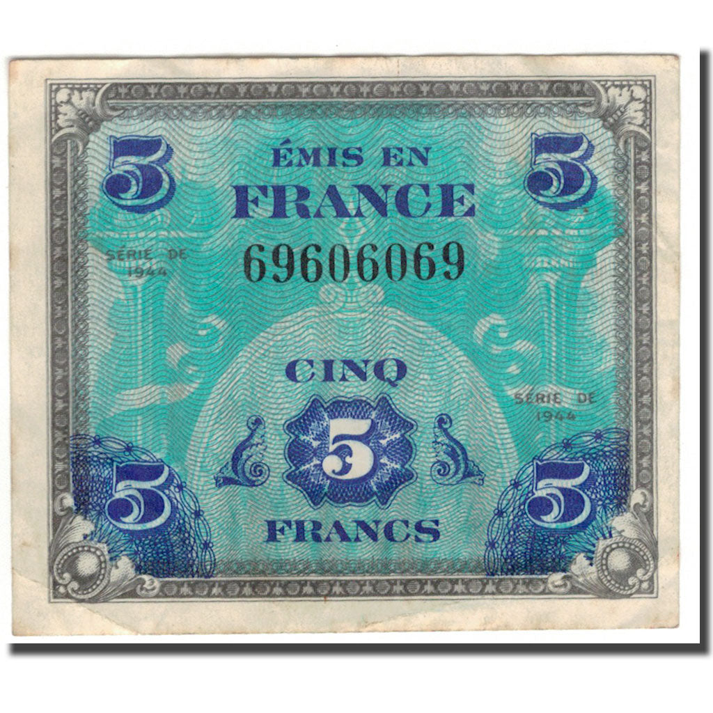 France, 5 Francs, Flag/France, 1944, EF(40-45), Fayette:17.1, KM:115a