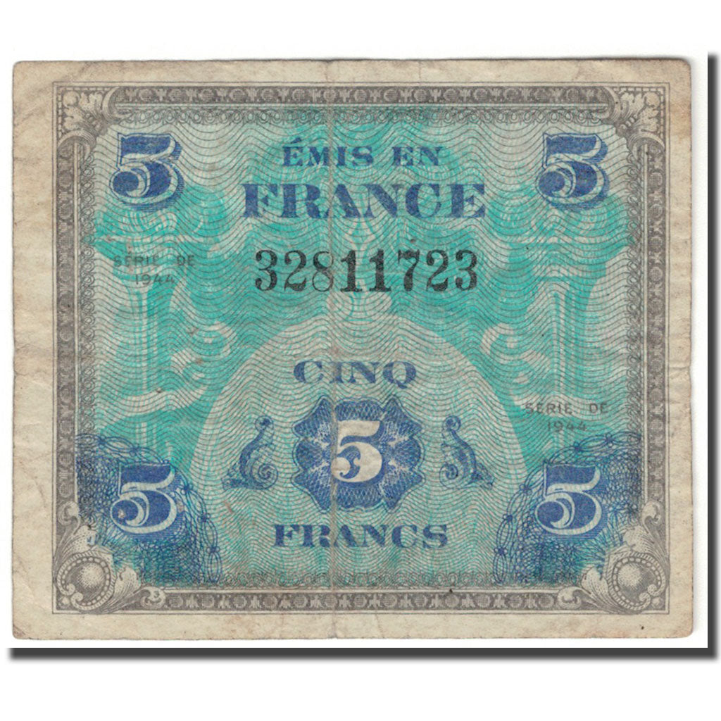 France, 5 Francs, Flag/France, 1944, VG(8-10), Fayette:17.1, KM:115a