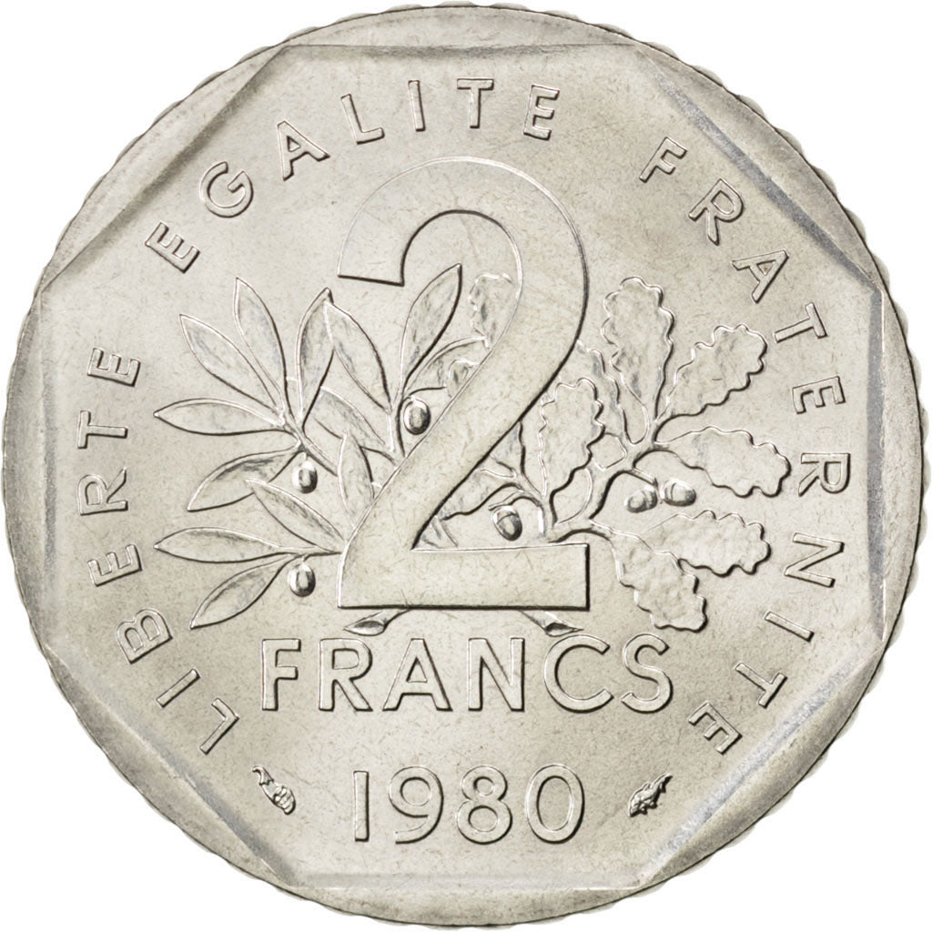 FRANCE, Semeuse, 2 Francs, 1980, KM #942.1, MS(65-70), Nickel, 26.5, Gadoury...