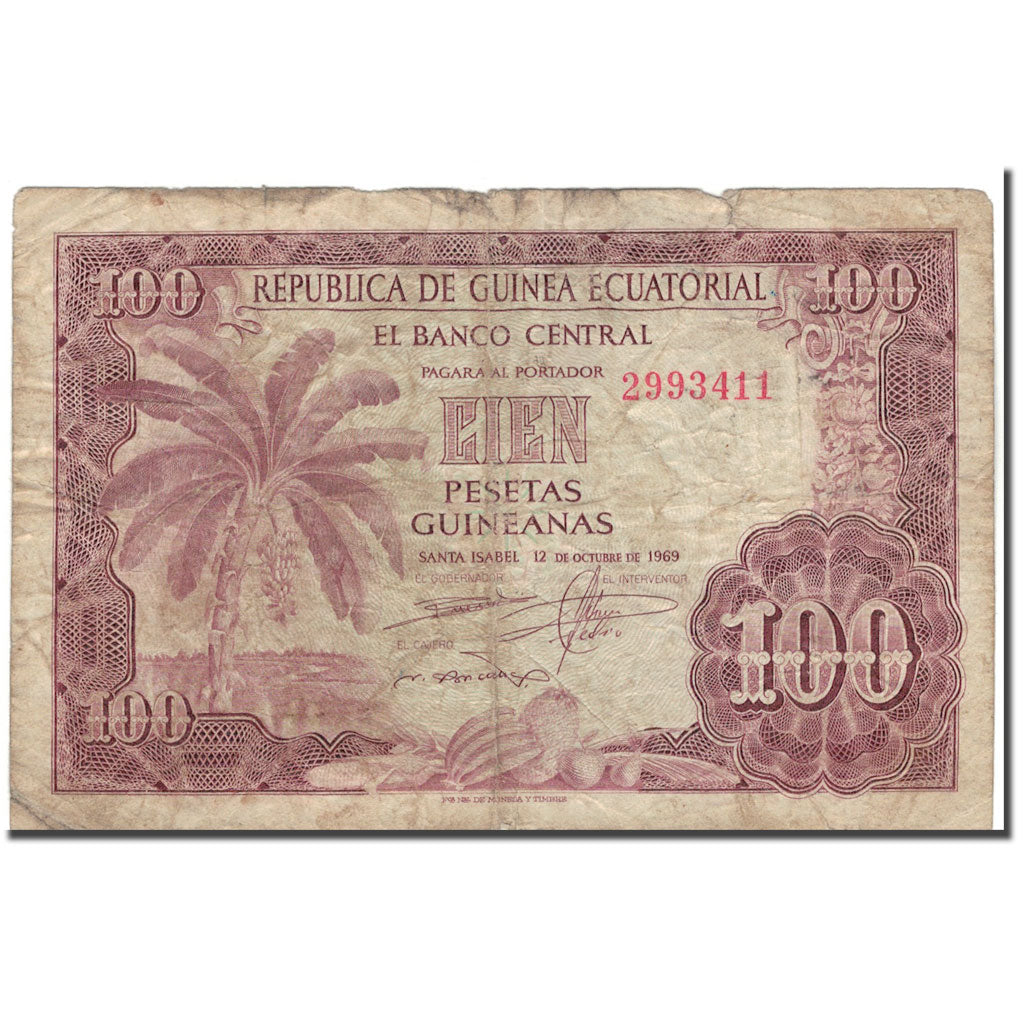 Billete, 100 Pesetas Guineanas, Guinea Ecuatorial, 1969-10-12, KM:1, RC
