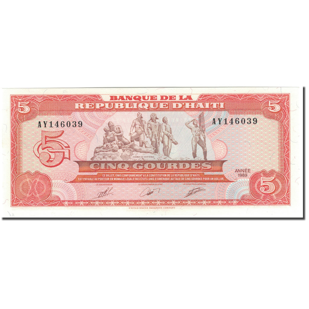 Banknote, Haiti, 5 Gourdes, 1989, KM:255a, UNC(65-70)