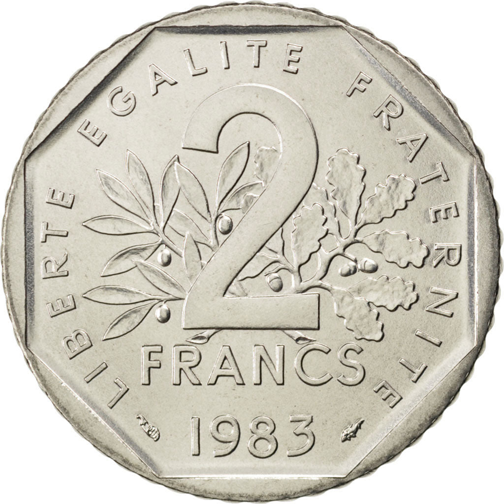 FRANCE, Semeuse, 2 Francs, 1983, KM #942.1, MS(65-70), Nickel, 26.5, Gadoury...