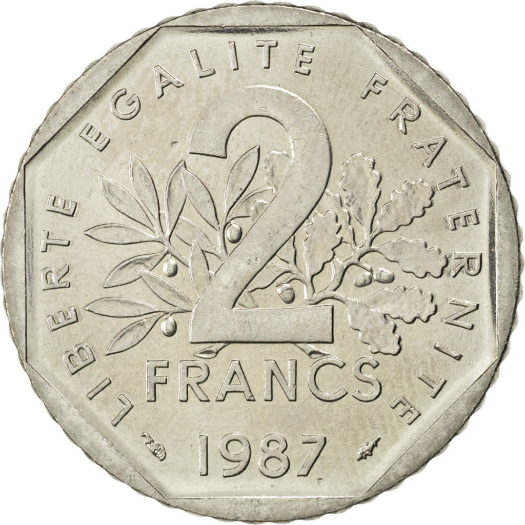 FRANCE, Semeuse, 2 Francs, 1987, KM #942.1, MS(65-70), Nickel, 26.5, Gadoury...