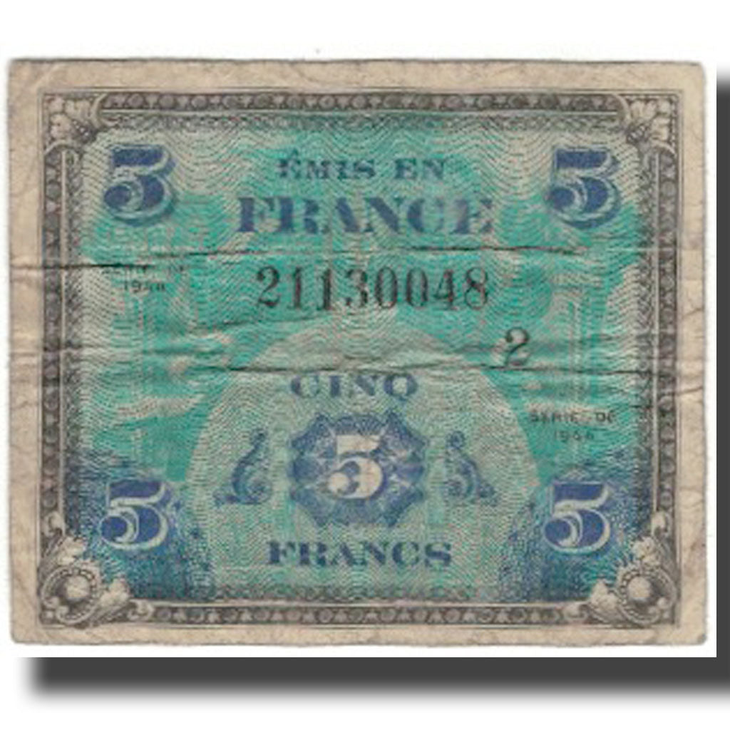 Francia, 5 Francs, Flag/France, 1944, MB, Fayette:VF17.2, KM:115b