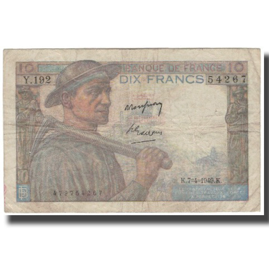 France, 10 Francs, Mineur, 1949-04-07, B+, Fayette:8.21, KM:99f