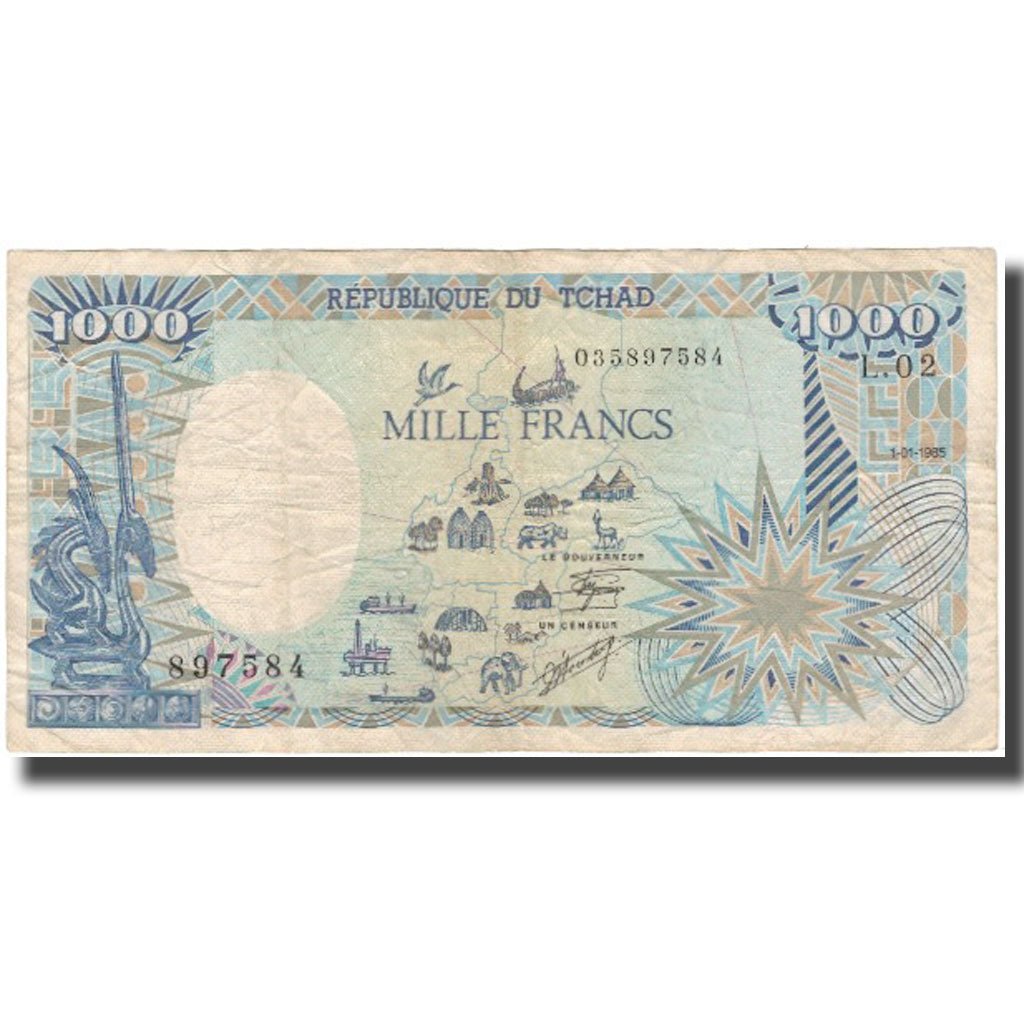 Banknote, Chad, 1000 Francs, 1985-01-01, KM:10Aa, VF(20-25)