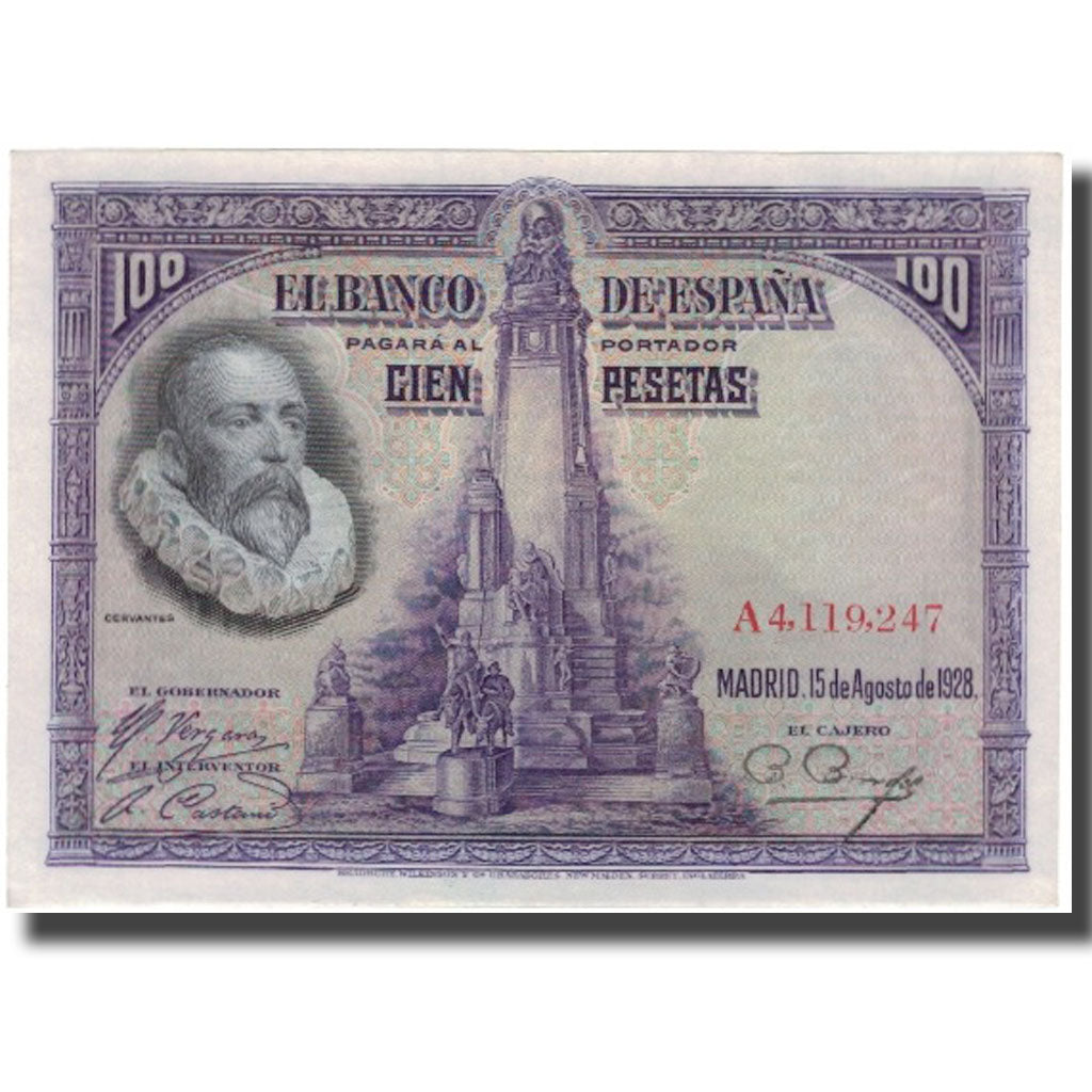 Banknote, Spain, 100 Pesetas, 1928-08-15, KM:76a, AU(55-58)