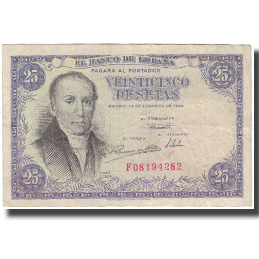Banknote, Spain, 25 Pesetas, 1946-02-19, KM:130a, VF(20-25)