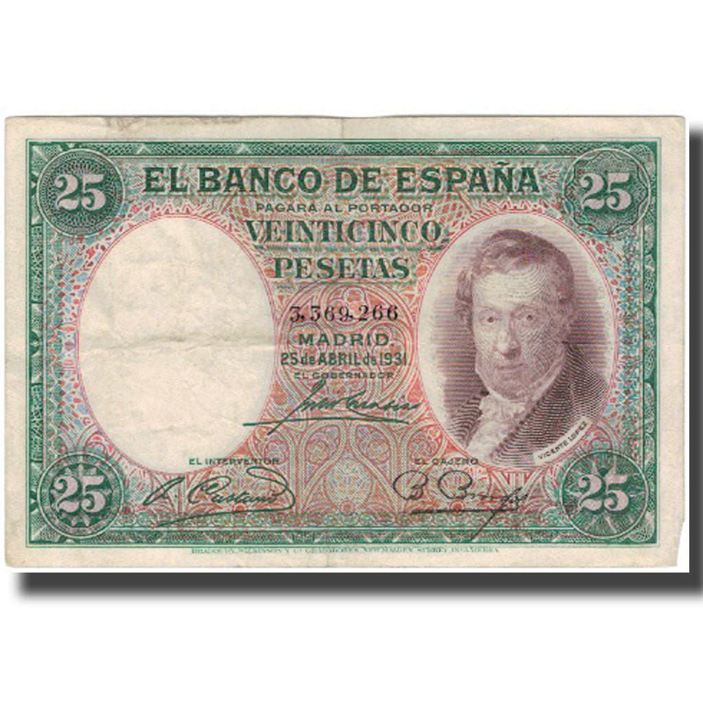 Banknote, Spain, 25 Pesetas, 1931-04-25, KM:81, VF(20-25)