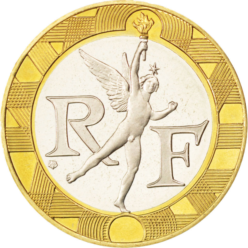 FRANCE, Génie, 10 Francs, 1992, KM #964.2, MS(65-70), Aluminum-Bronze, 23, G...