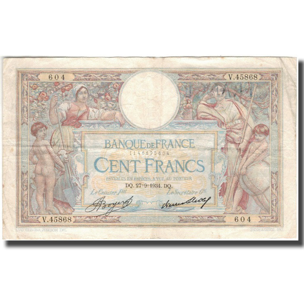 Francia, 100 Francs, Luc Olivier Merson, 1934-09-27, RC, Fayette:24.13, KM:78c