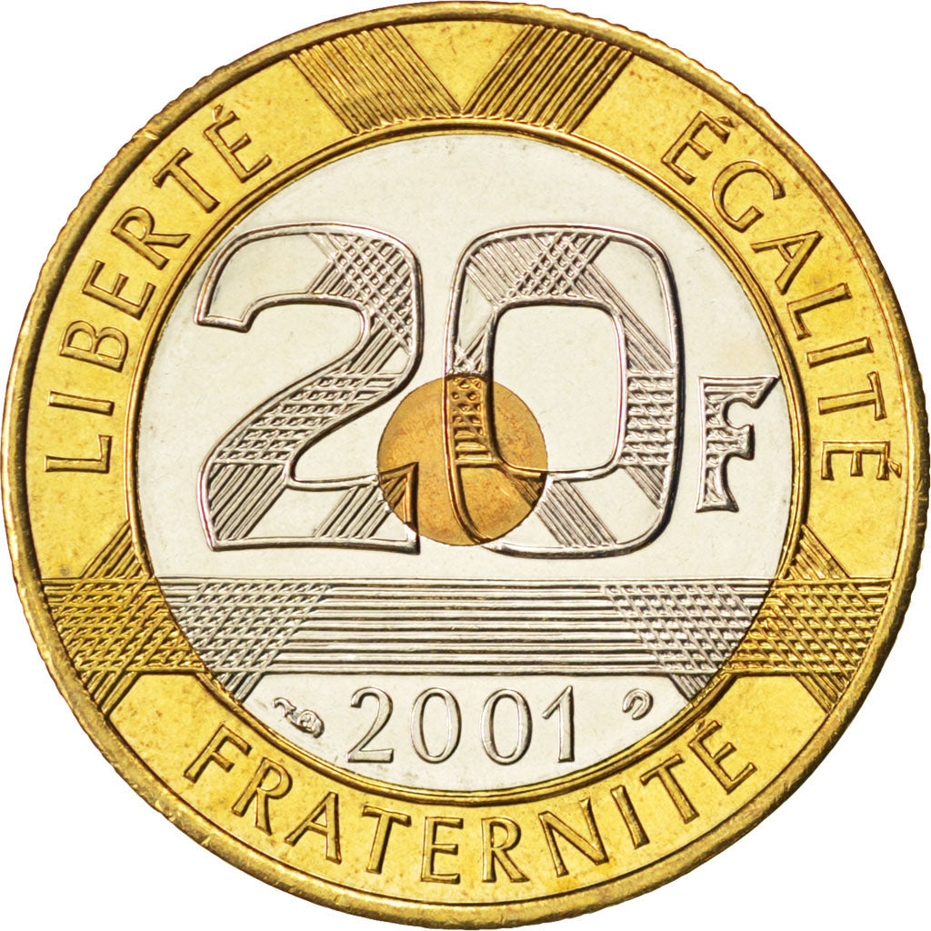 FRANCE, 20 Francs, 2001, KM #1008.2, MS(65-70), Bimetallic, Gadoury #871, 9.00