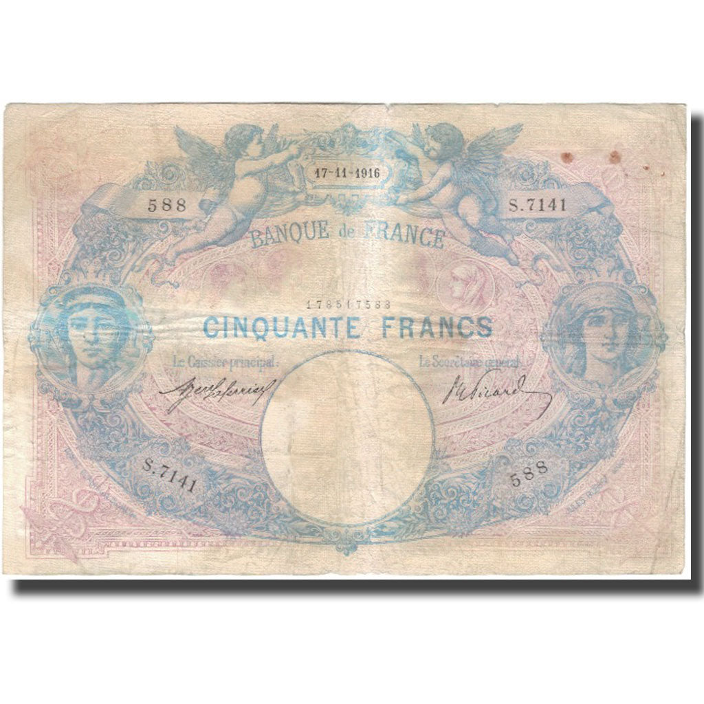 Francia, 50 Francs, Bleu et Rose, 1916-11-17, RC, Fayette:14.29, KM:64e