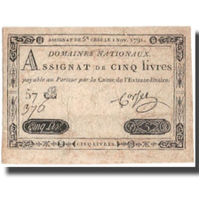 Frankreich, 5 Livres, 1791, Corset, 1791-11-01, S+, KM:A50