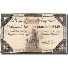 France, 50 Livres, 1792, 1792-12-14, VG(8-10), KM:A72
