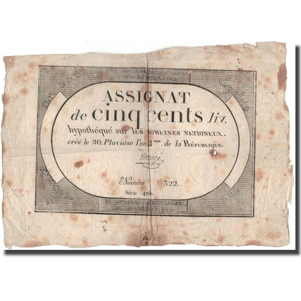 France, 500 Livres, MaugÃ©, B+, KM:A77
