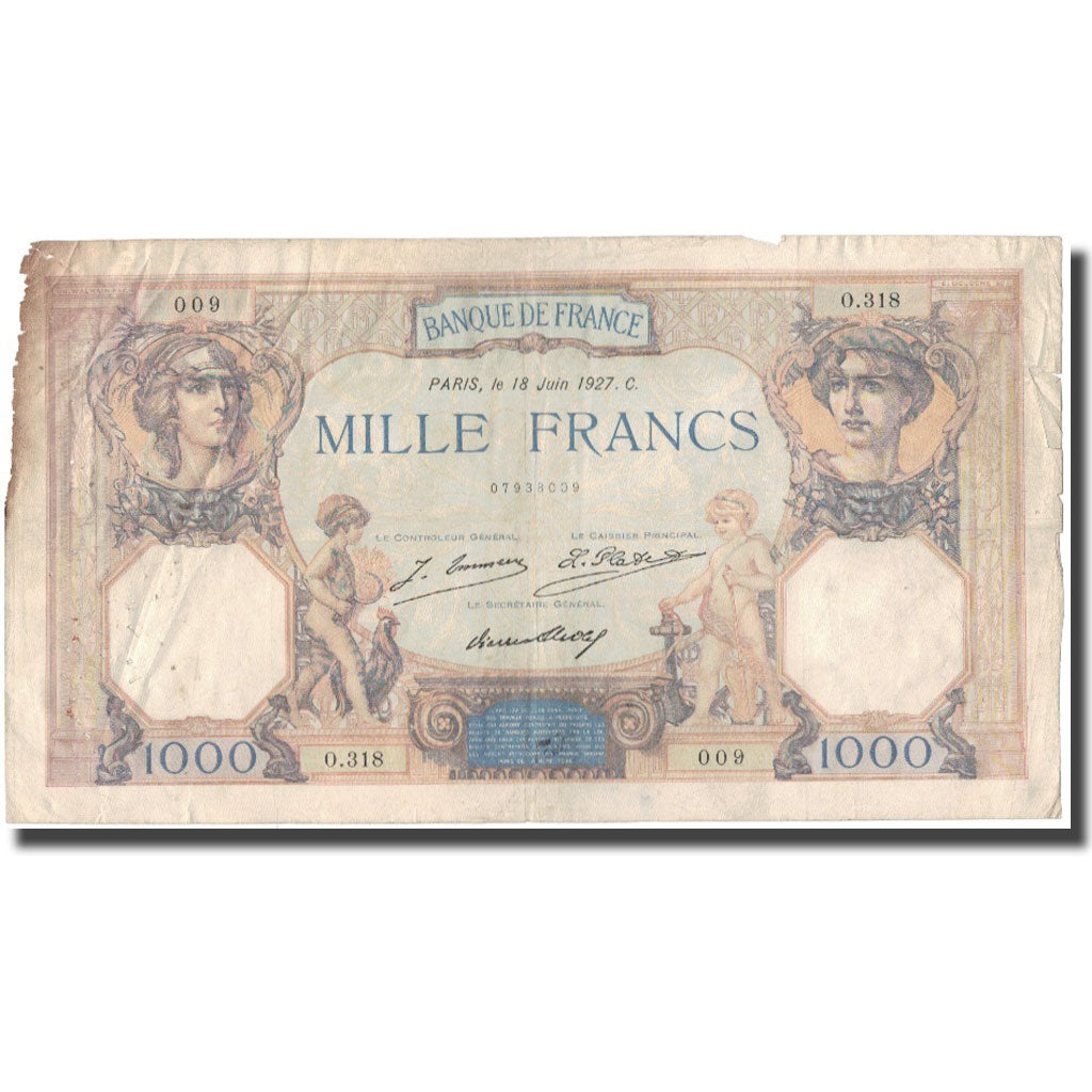 France, 1000 Francs, Cérès et Mercure, 1927-06-18, F(12-15), Fayette:37.1
