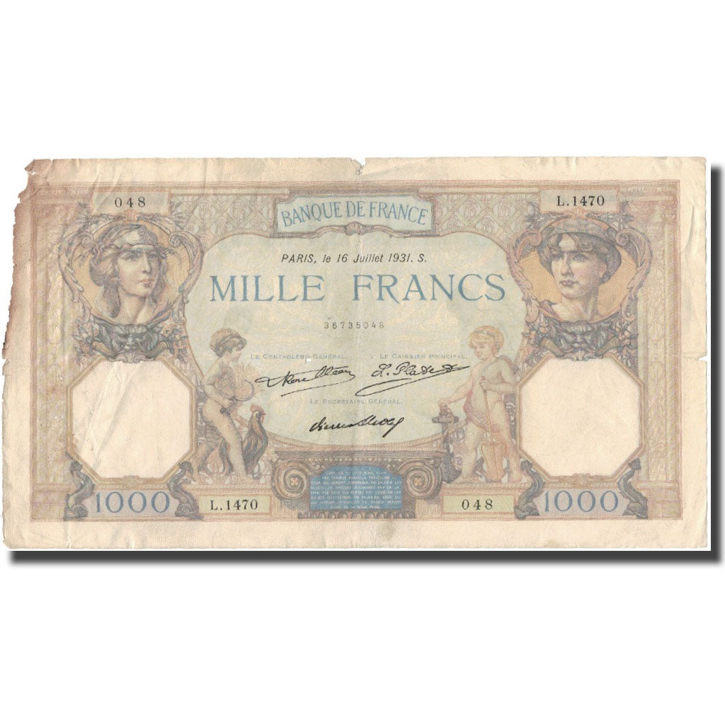 Francja, 1000 Francs, Cérès et Mercure, 1931-07-16, F(12-15), Fayette:37.6
