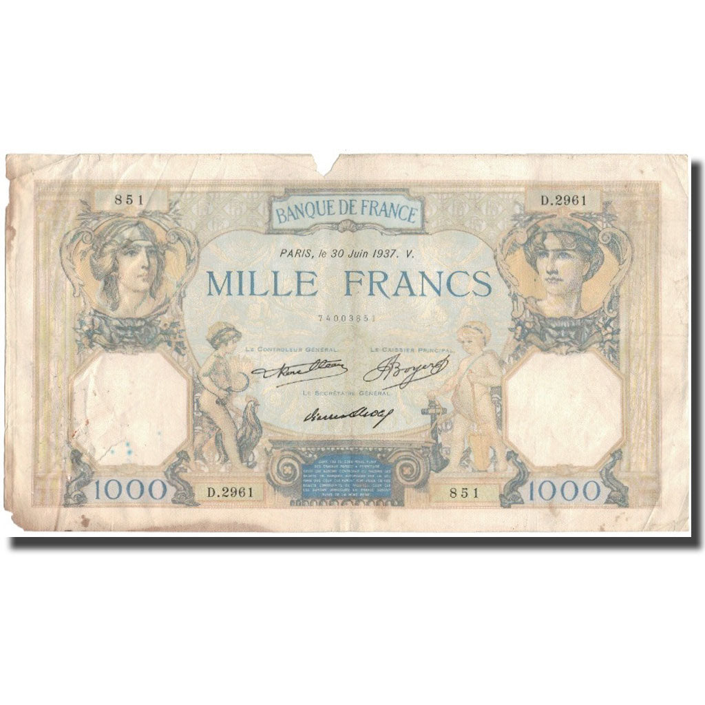 France, 1000 Francs, Cérès et Mercure, 1937-06-30, TB, Fayette:37.10, KM:79c
