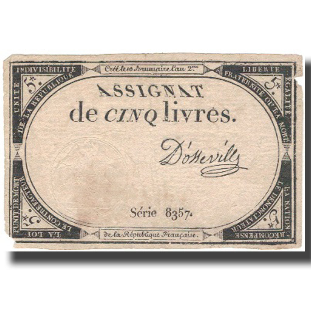 France, 5 Livres, D'Osseville, VF(30-35), KM:A76