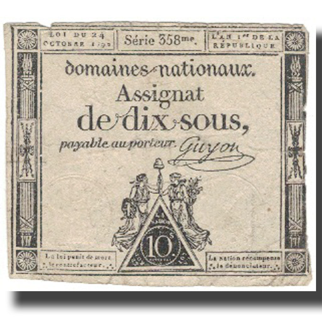 France, 10 Sous, 1792, Guyon, 1792-10-24, TB+, KM:A68a