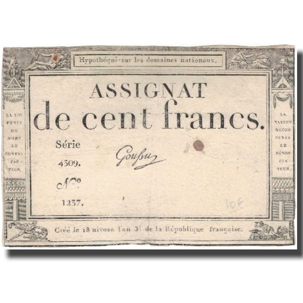 France, 100 Francs, 1795, Gautry, EF(40-45), KM:A78