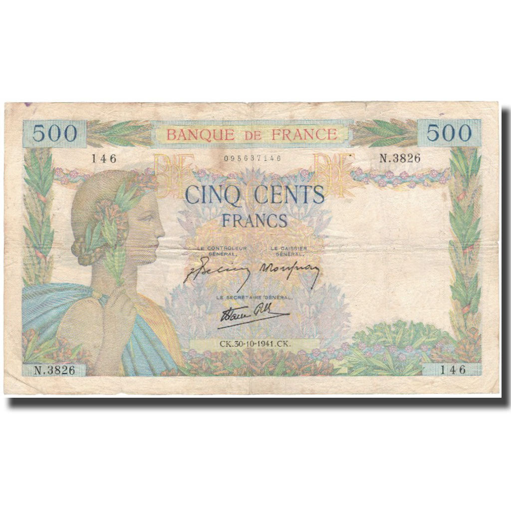 France, 500 Francs, La Paix, 1941-10-30, B+, Fayette:32.23, KM:95b