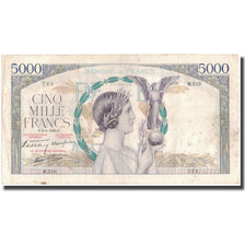France, 5000 Francs, Victoire, 1939-06-08, VF(20-25), Fayette:46.7, KM:97a