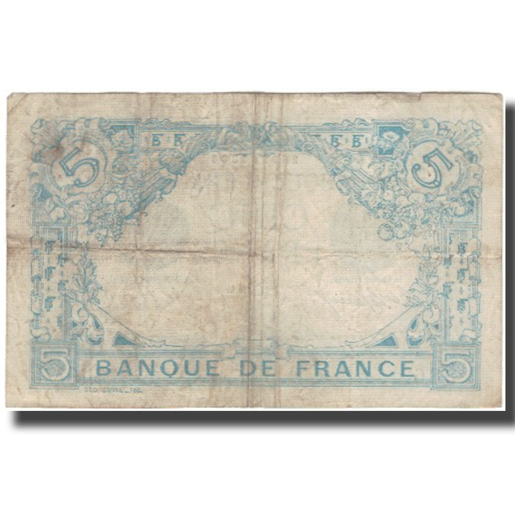 France, 5 Francs, Bleu, 1916, VF(20-25), Fayette:2.37, KM:70
