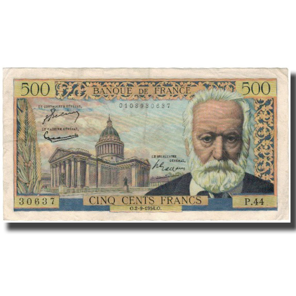 França, 500 Francs, Victor Hugo, 1954-09-02, EF(40-45), Fayette:35.3, KM:133a