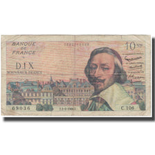France, 10 Nouveaux Francs, Richelieu, 1960-06-02, VG(8-10), Fayette:42.8