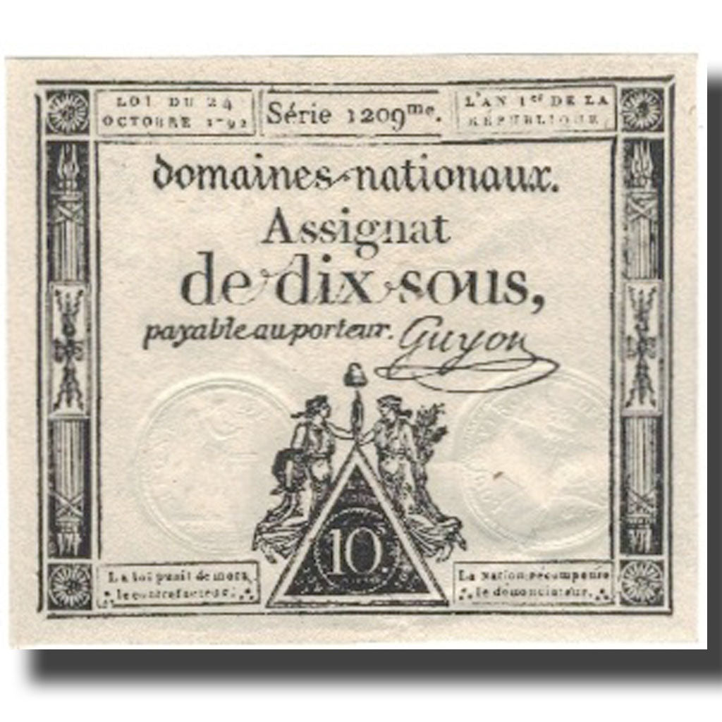 France, 10 Sous, 1792, Guyon, 1792-10-24, UNC(60-62), KM:A64a