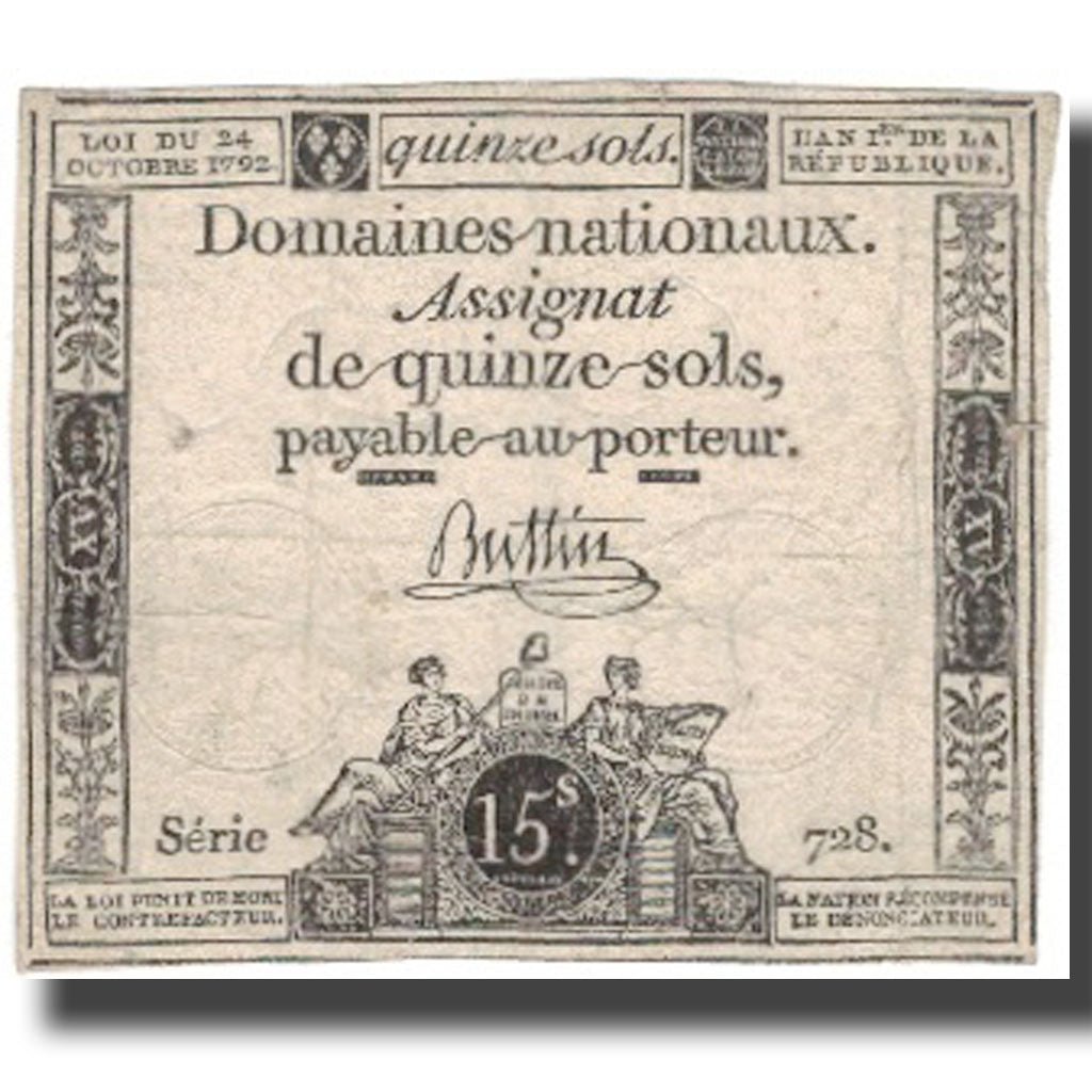 France, 15 Sols, 1792, Buttin, 1792-10-24, TB+, KM:A65