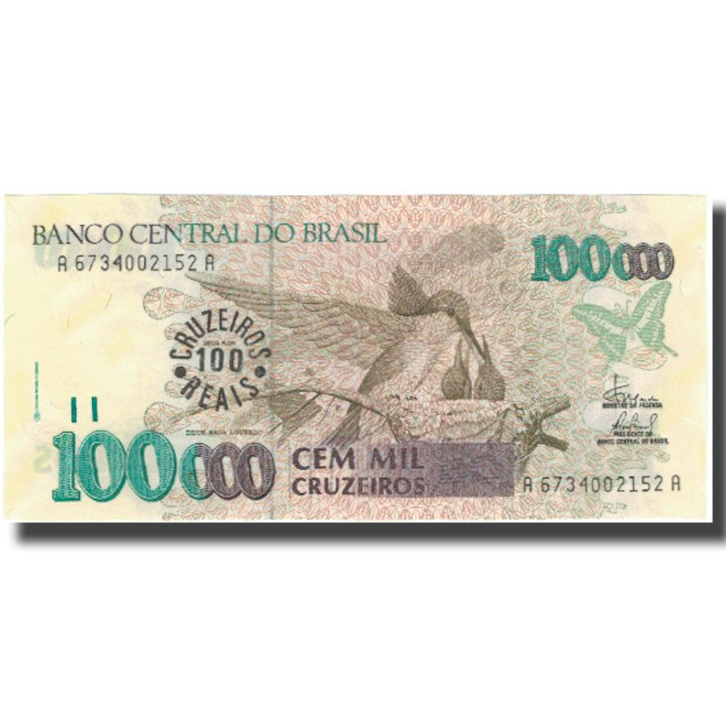 Billet, Brésil, 100 Cruzeiros Reais on 100,000 Cruzeiros, KM:238, NEUF