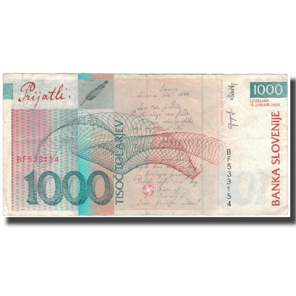 Banknote, Slovenia, 1000 Tolarjev, 2003-01-15, KM:32a, VF(30-35)