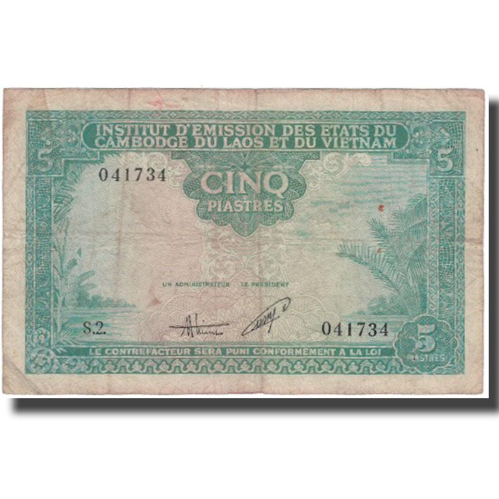 Banconote, INDOCINA FRANCESE, 5 Piastres = 5 Dong, KM:106, MB