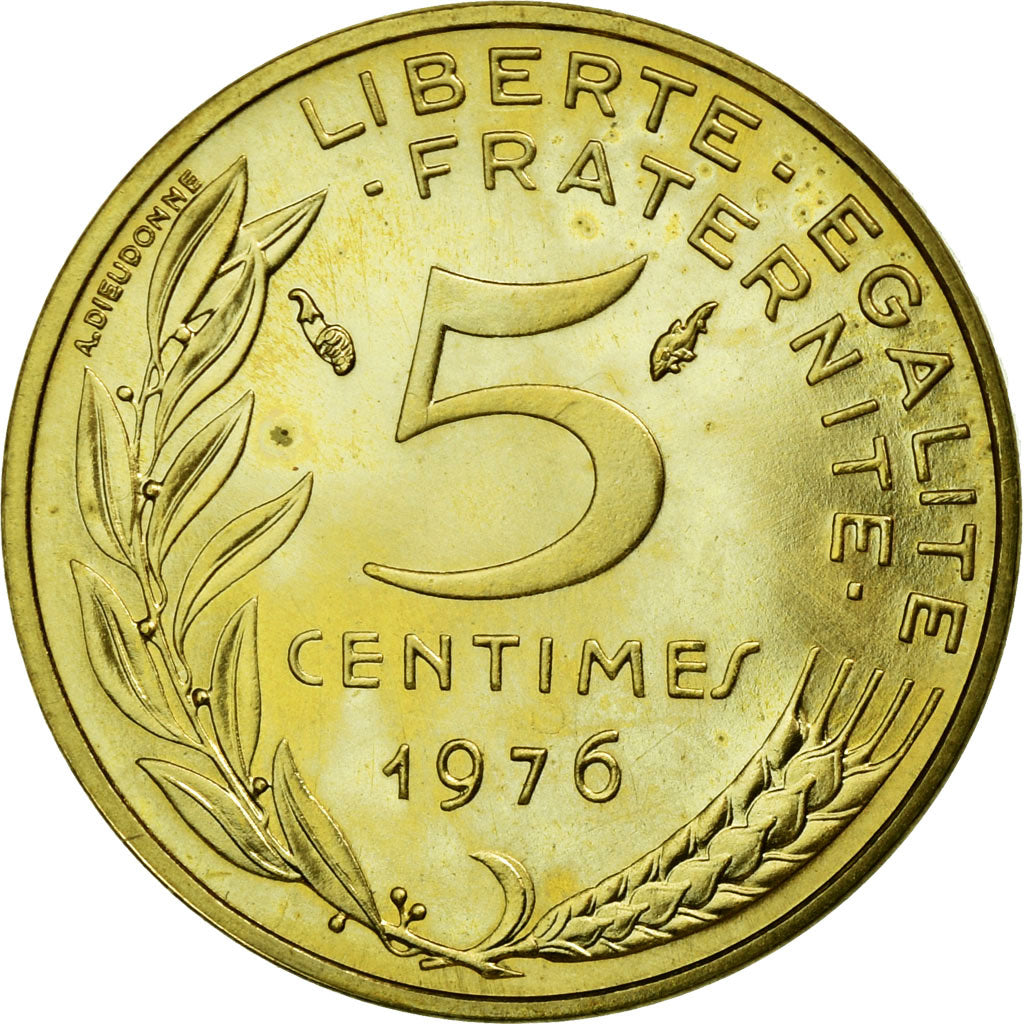 Coin, France, Marianne, 5 Centimes, 1976, MS(65-70), Aluminum-Bronze, KM:933