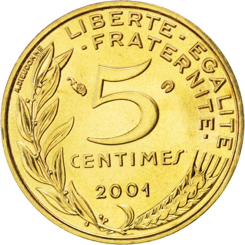 FRANCE, Marianne, 5 Centimes, 2001, Paris, KM #933, MS(65-70), Aluminum-Bronze,.