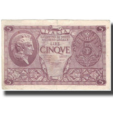 Banconote, Italia, 5 Lire, KM:31c, MB+