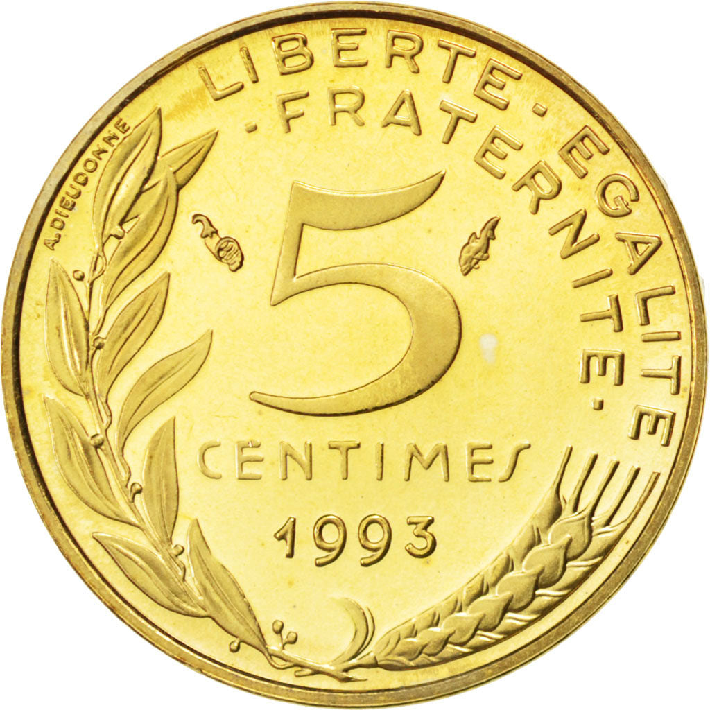 FRANCE, Marianne, 5 Centimes, 1993, Paris, KM #933, MS(65-70), Aluminum-Bronze,.