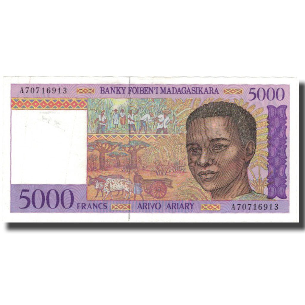 Banknote, Madagascar, 5000 Francs = 1000 Ariary, KM:78b, EF(40-45)