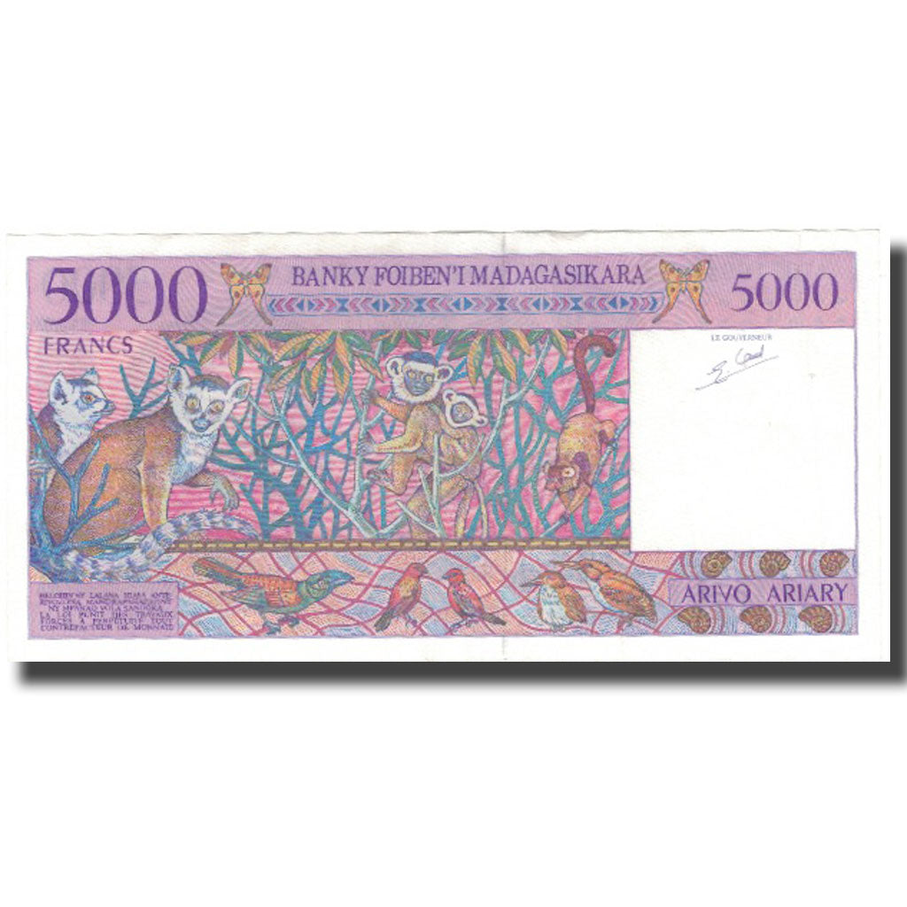 Banknote, Madagascar, 5000 Francs = 1000 Ariary, KM:78b, EF(40-45)