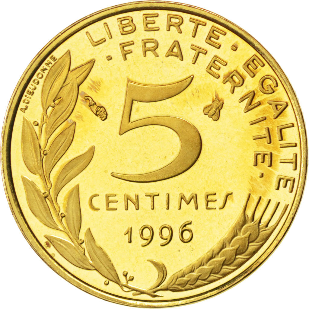 FRANCE, Marianne, 5 Centimes, 1996, Paris, KM #933, MS(65-70), Aluminum-Bronze,.
