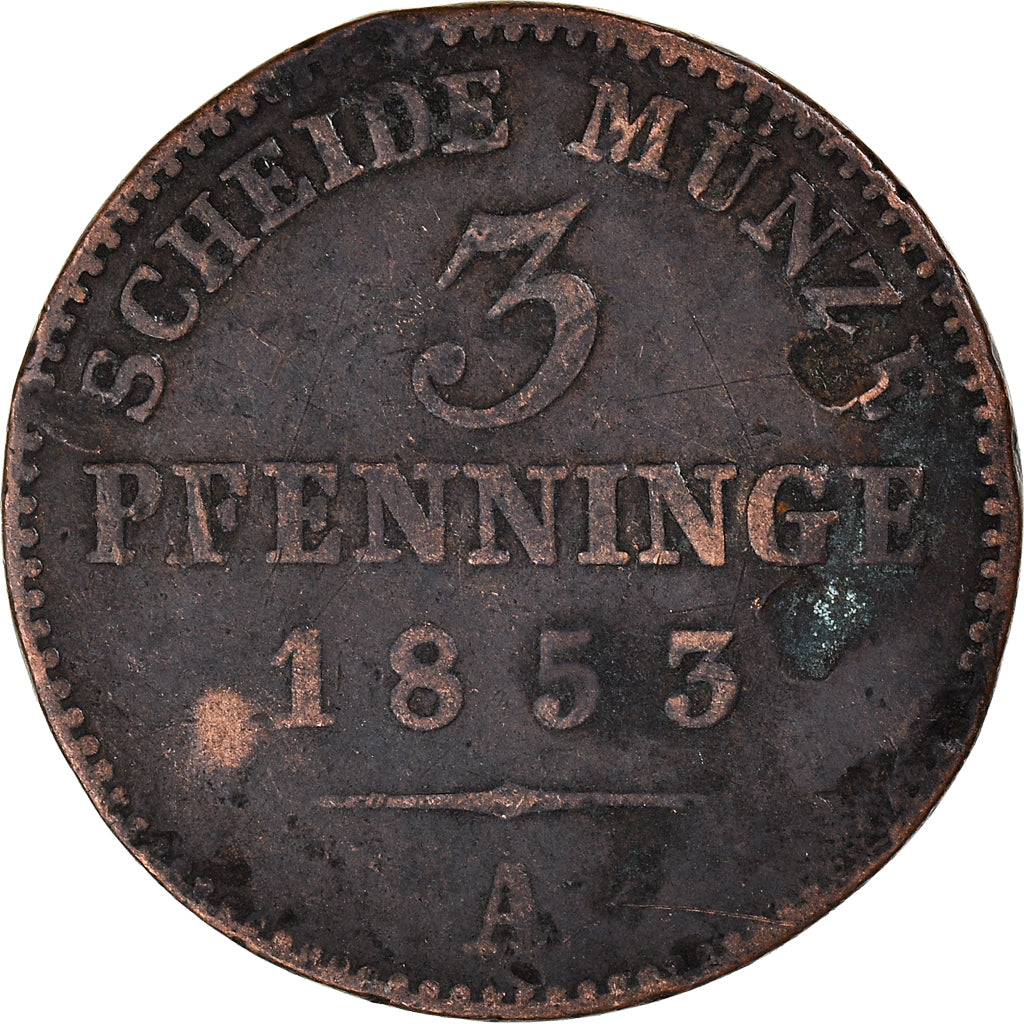Coin, German States, PRUSSIA, Friedrich Wilhelm IV, 3 Pfennig, 1853, Berlin