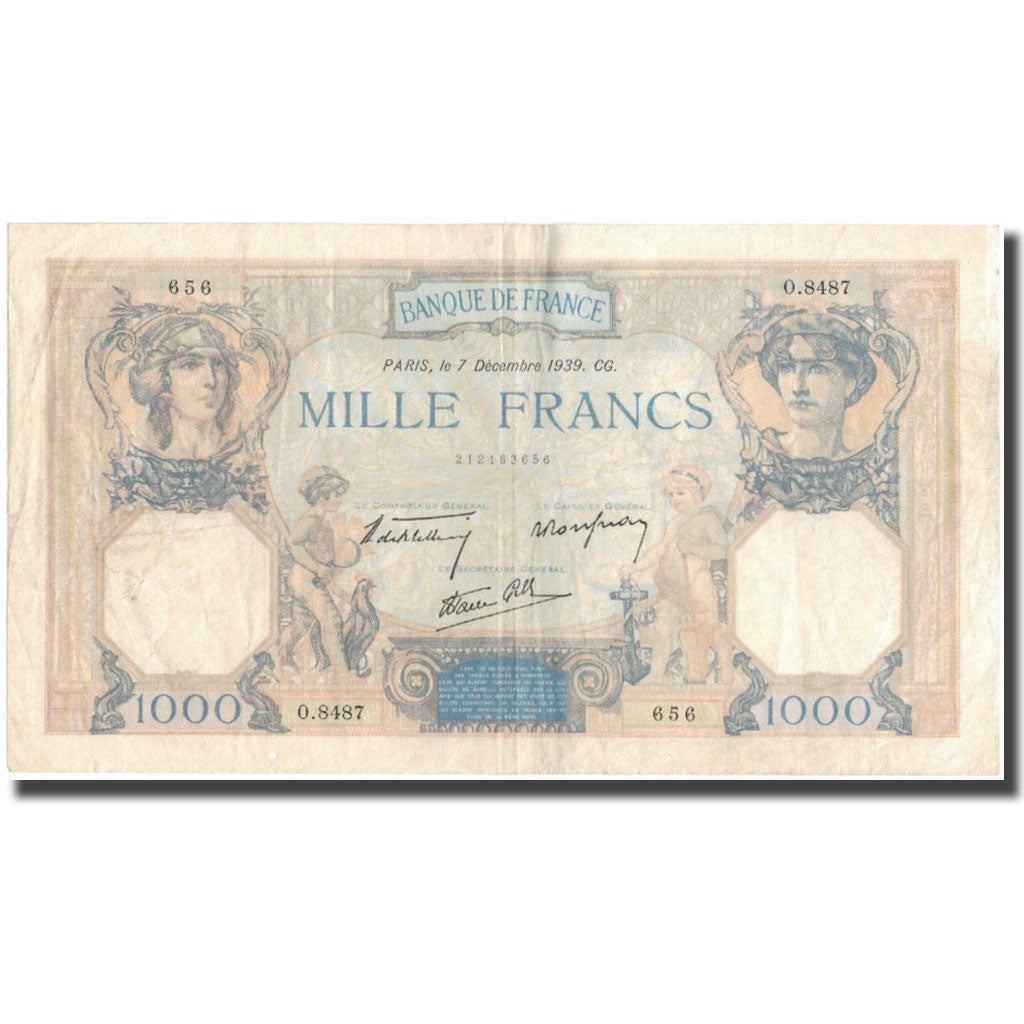 Francia, 1000 Francs, Cérès et Mercure, 1939-12-07, BC, Fayette:38.40, KM:90c