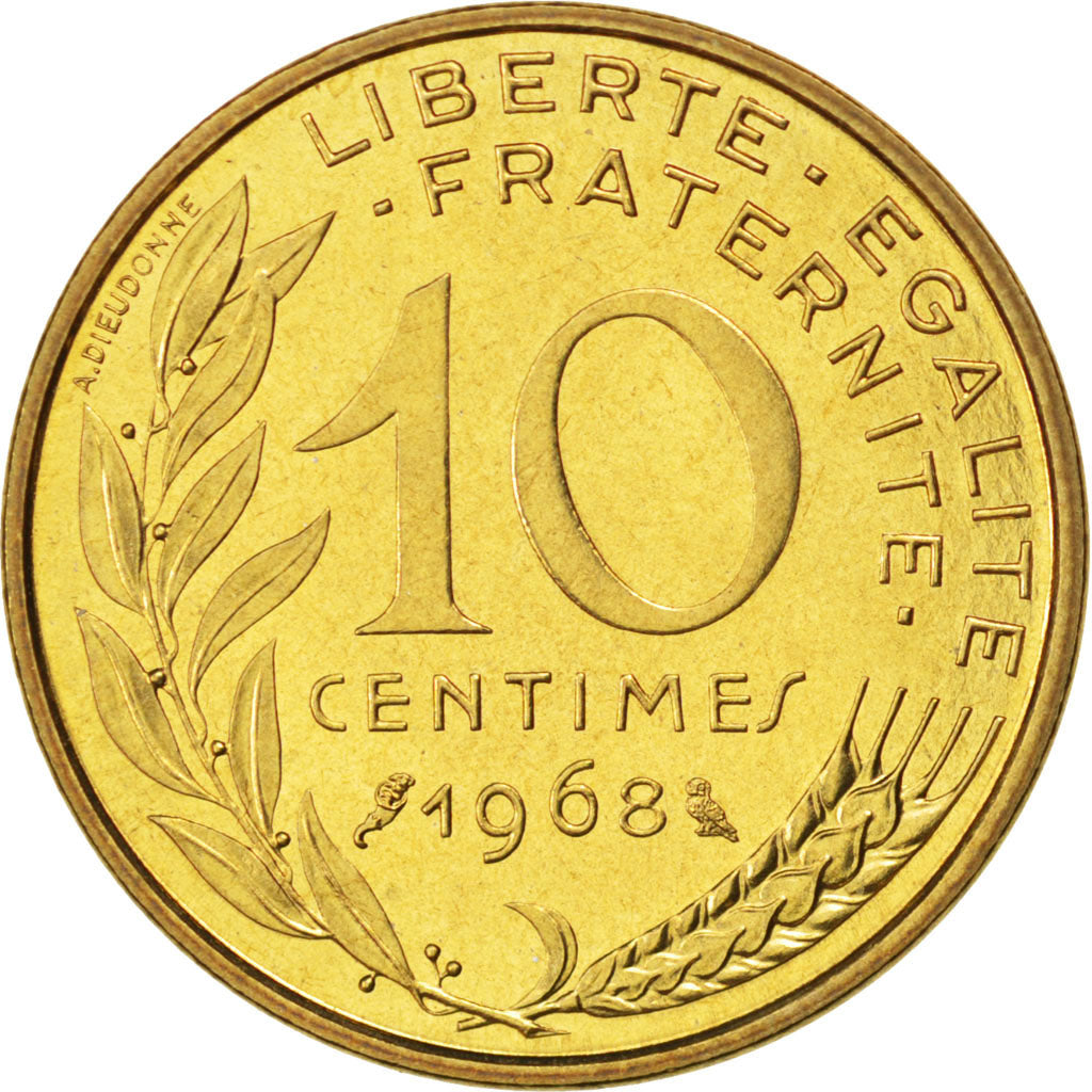 FRANCE, Marianne, 10 Centimes, 1968, Paris, KM #929, MS(60-62),...
