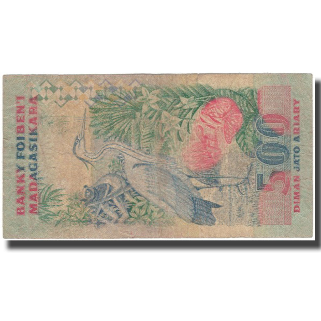 Banknote, Madagascar, 2500 Francs = 500 Ariary, KM:72Aa, VG(8-10)